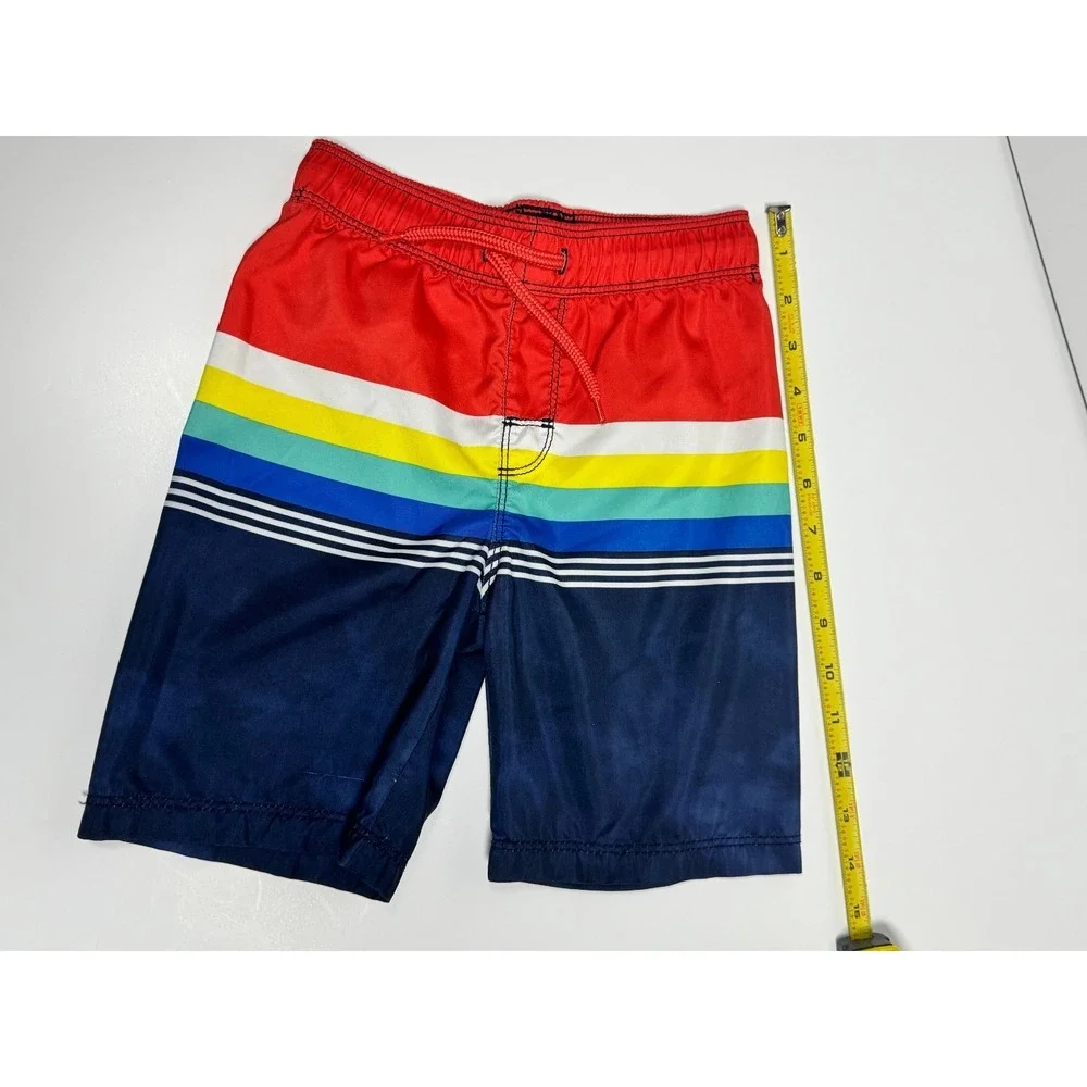 Old Navy‎ Board Shorts Boys 5T Orange Blue Striped Drawstring Waist Swimwear